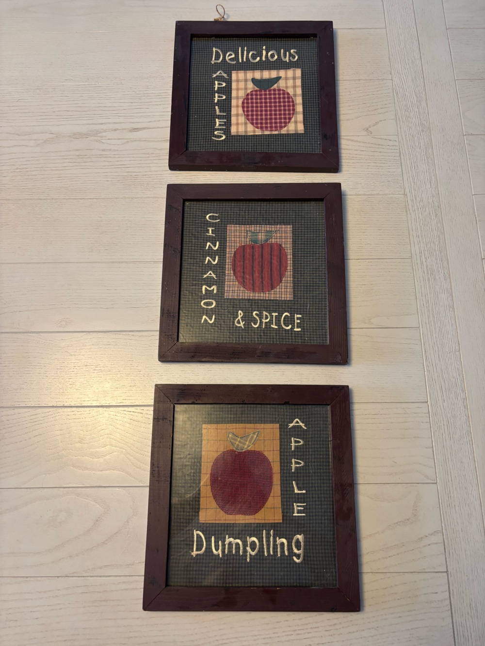 Vintage set of 3 apple themed cottage core wall hangings